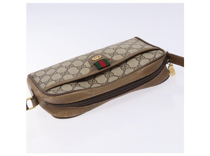 Gucci Borsa Sherry Line GG Supreme Web in PVC beige e oro 116 02 089 Auth BA4187 D'oro - vista 6