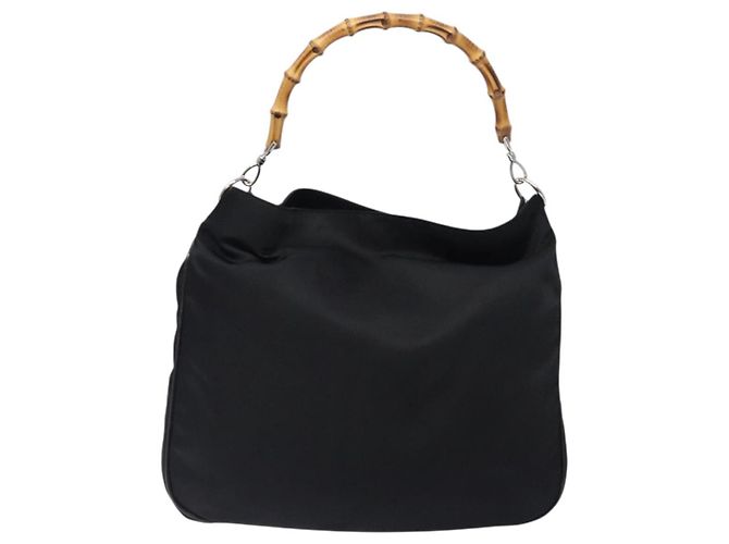 Borsa a mano in nylon nero e argento Gucci Bamboo 001 2123 1577 Auth ep9772 - vista 13