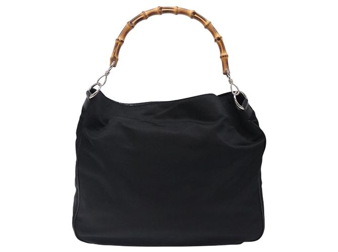 Borsa a mano in nylon nero e argento Gucci Bamboo 001 2123 1577 Auth ep9772 - vista 2