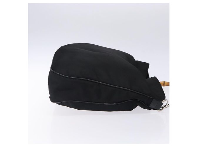 Borsa a mano in nylon nero e argento Gucci Bamboo 001 2123 1577 Auth ep9772 - vista 3