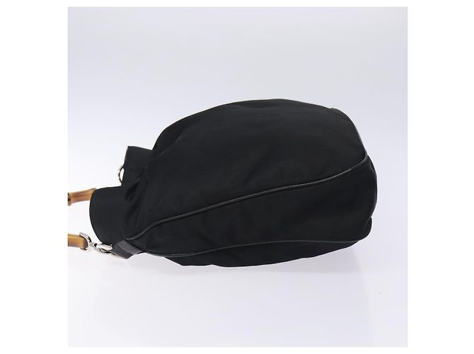 Borsa a mano in nylon nero e argento Gucci Bamboo 001 2123 1577 Auth ep9772 - vista 4