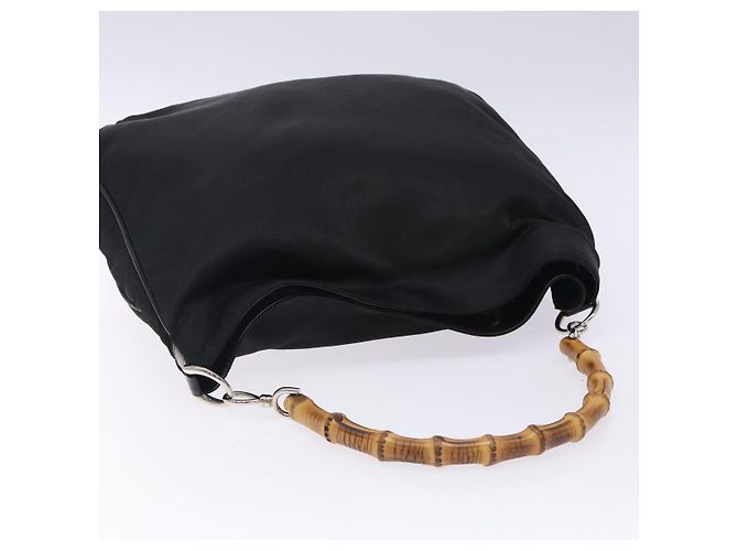 Borsa a mano in nylon nero e argento Gucci Bamboo 001 2123 1577 Auth ep9772 - vista 6