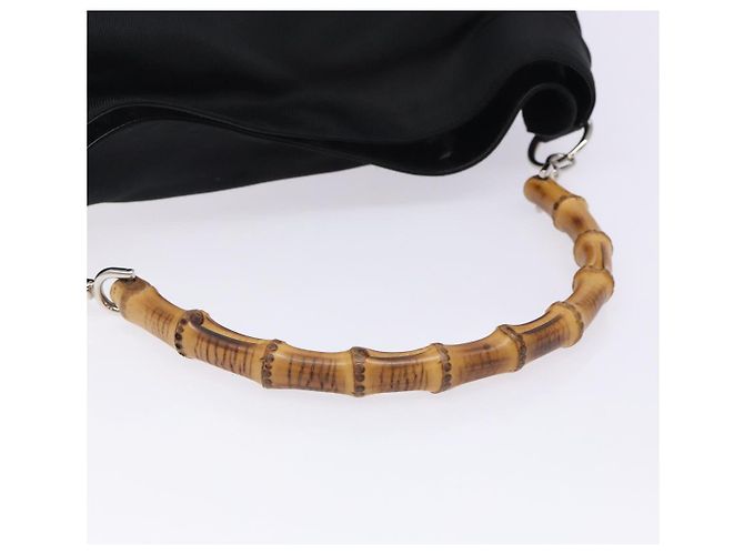 Borsa a mano in nylon nero e argento Gucci Bamboo 001 2123 1577 Auth ep9772 - vista 7