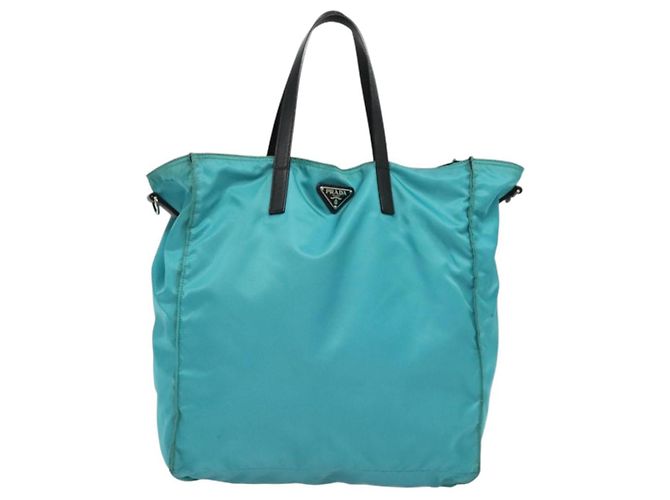 Prada Tote Bag aus Nylon Blau Silber authentisch mr1463 - Ansicht 13