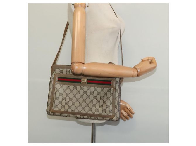 Borsa a Spalla Gucci GG Supreme Web Sherry Line PVC Beige 41 02 090 Auth ki5836 D'oro - vista 22