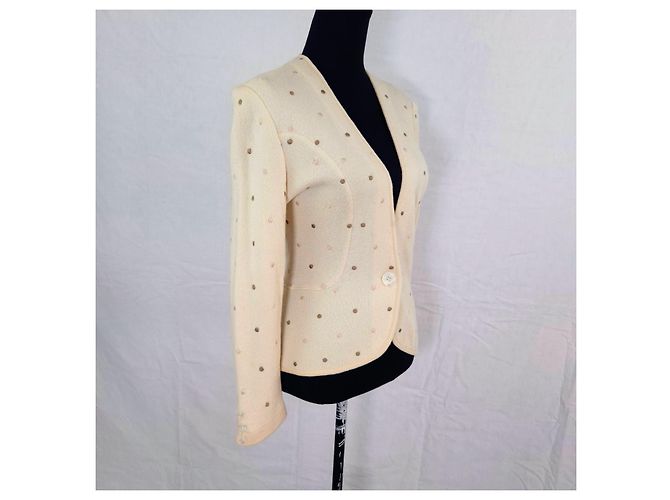 Valentino Garavani Vintage-Punkte-Cardigan aus den 80ern von Valentino Studio Weiß Creme - Ansicht 3
