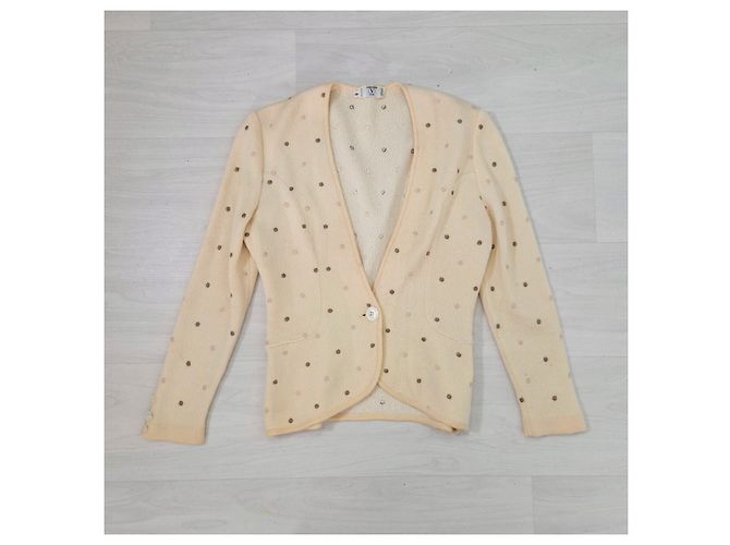 Valentino Garavani Vintage-Punkte-Cardigan aus den 80ern von Valentino Studio Weiß Creme - Ansicht 6