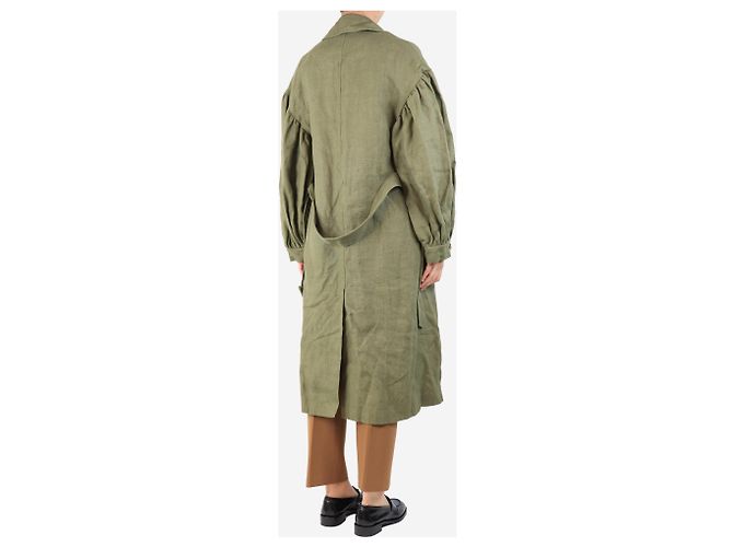 Autre Marque Grüner schwerer Leinen-Trenchcoat - Größe S - Ansicht 2