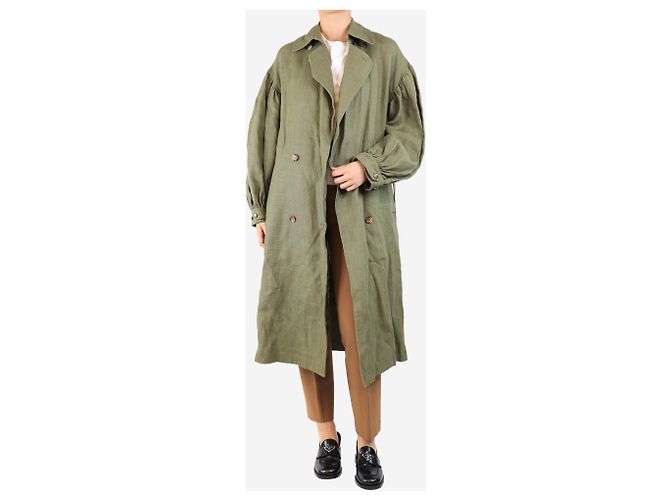 Autre Marque Grüner schwerer Leinen-Trenchcoat - Größe S - Ansicht 3
