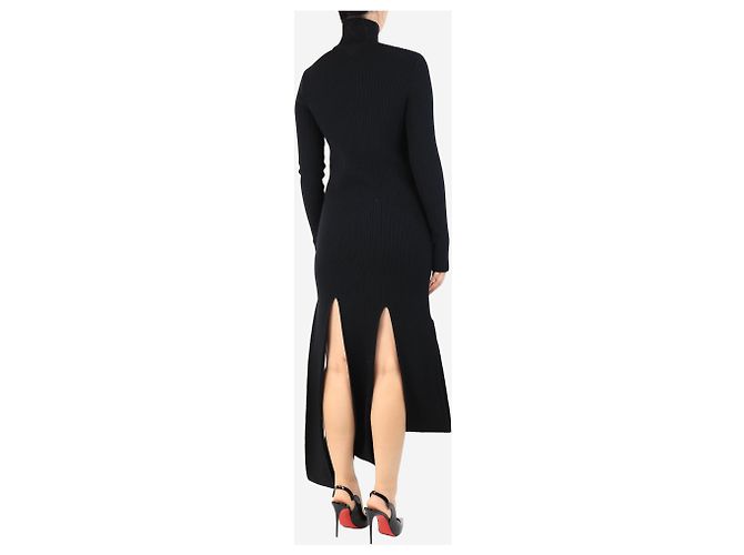 Bottega Veneta Schwarzes geripptes Midi-Kleid mit hohem Kragen - Größe S - Ansicht 2