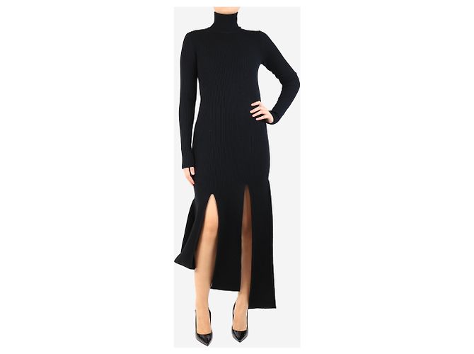 Bottega Veneta Schwarzes geripptes Midi-Kleid mit hohem Kragen - Größe S - Ansicht 3
