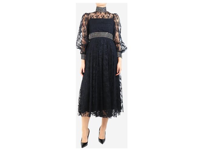 Christopher Kane Schwarzes, verziertes Blumenspitzenkleid - Größe UK 8 - Ansicht 3