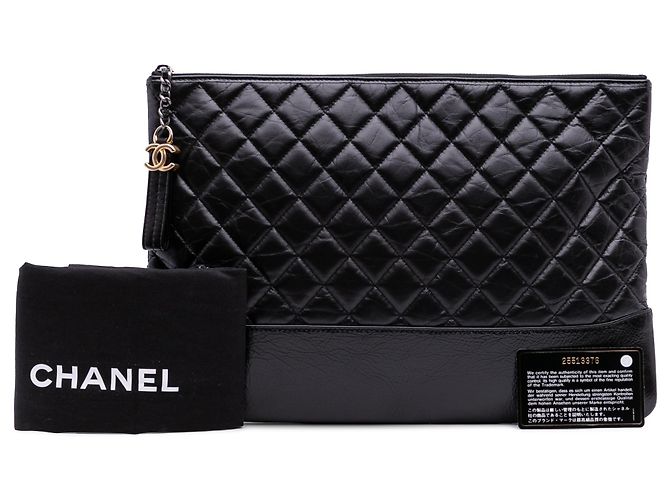 Chanel Nero Grande Clutch Gabrielle O in Pelle Invecchiata - vista 10