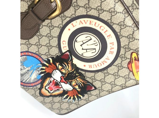 Borsa da viaggio Gucci GG Supreme Angry Cat Snake Patch Multicolore Beige - vista 8