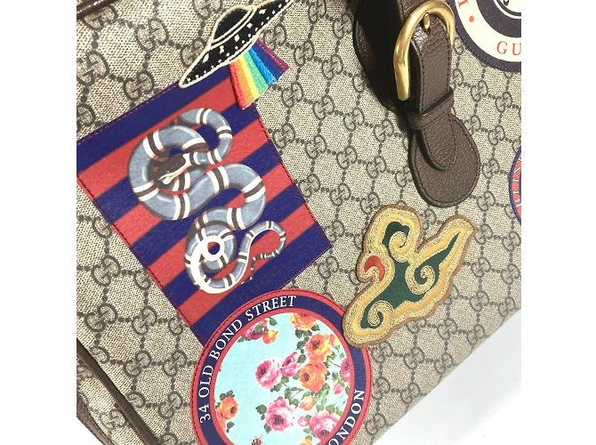 Borsa da viaggio Gucci GG Supreme Angry Cat Snake Patch Multicolore Beige - vista 9