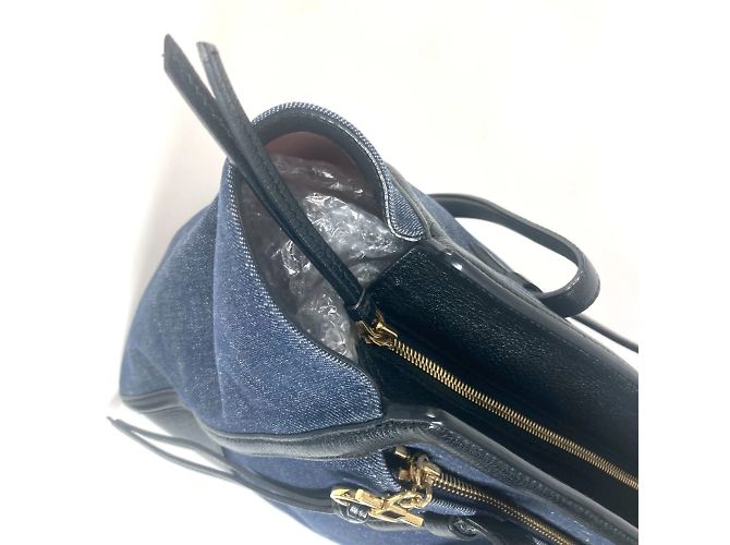 Borsa in denim e pelle Salvatore Ferragamo Nero Blu - vista 11