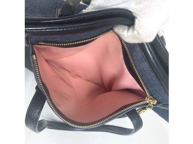 Borsa in denim e pelle Salvatore Ferragamo Nero Blu - vista 18