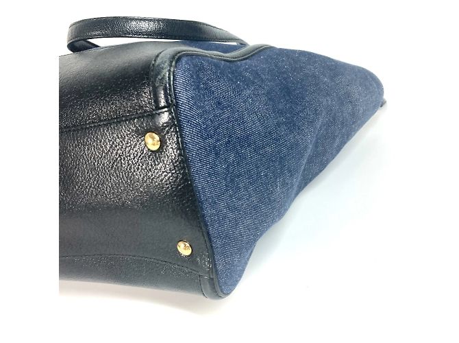 Borsa in denim e pelle Salvatore Ferragamo Nero Blu - vista 6