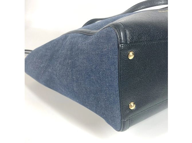 Borsa in denim e pelle Salvatore Ferragamo Nero Blu - vista 7