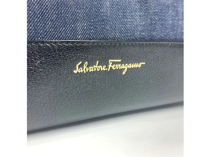Borsa in denim e pelle Salvatore Ferragamo Nero Blu - vista 8
