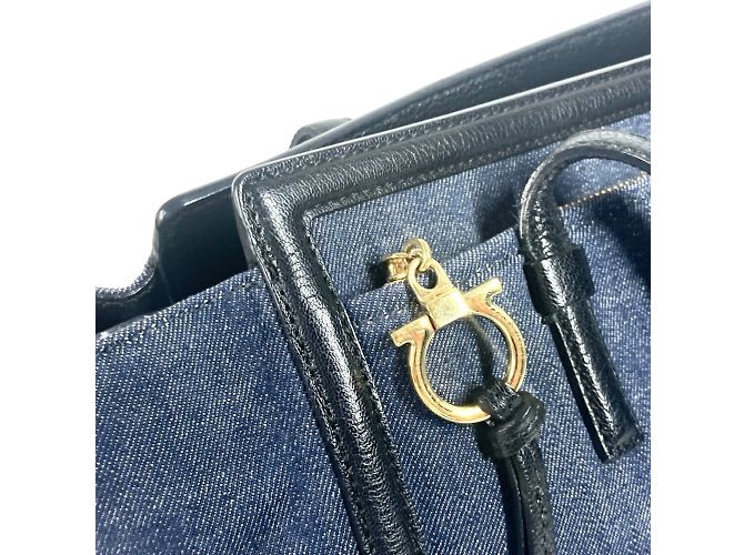 Borsa in denim e pelle Salvatore Ferragamo Nero Blu - vista 9
