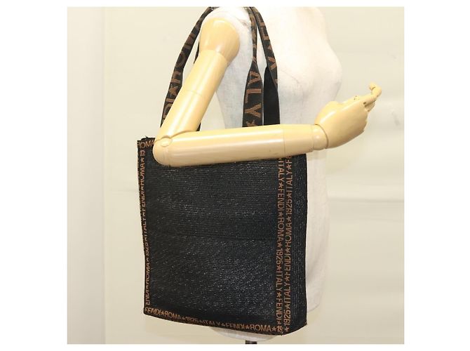 FENDI Tote Bag aus Stroh Schwarz Auth yk18835 - Ansicht 19