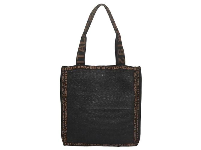 FENDI Tote Bag aus Stroh Schwarz Auth yk18835 - Ansicht 2