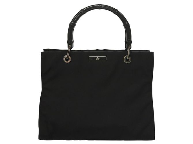 Bolsa de mão em nylon preto e prata Gucci Bamboo 002 1016 Auth ep9594 - vista 13