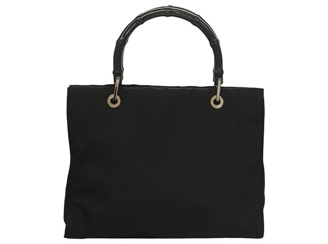 Bolsa de mão em nylon preto e prata Gucci Bamboo 002 1016 Auth ep9594 - vista 2