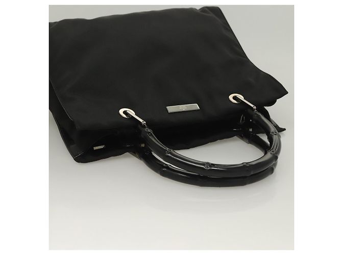 Bolsa de mão em nylon preto e prata Gucci Bamboo 002 1016 Auth ep9594 - vista 6