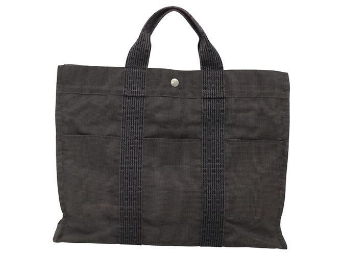 Hermès HERMES Her Line MM Tote Tasche Canvas Grau Silber Auth 132513 Braun - Ansicht 13