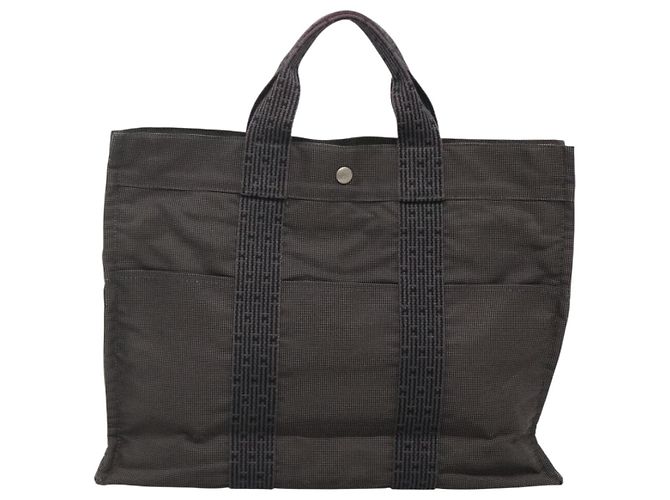 Hermès HERMES Her Line MM Tote Tasche Canvas Grau Silber Auth 132513 Braun - Ansicht 2