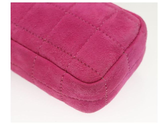 CHANEL Borsa a Spalla Choco Bar con Catena in Camoscio Rosa CC Auth 135452 - vista 16