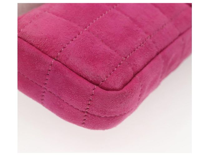 CHANEL Borsa a Spalla Choco Bar con Catena in Camoscio Rosa CC Auth 135452 - vista 17