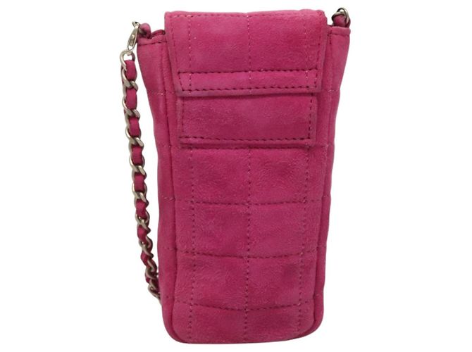 CHANEL Borsa a Spalla Choco Bar con Catena in Camoscio Rosa CC Auth 135452 - vista 2
