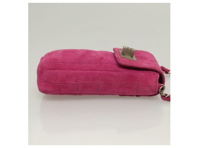 CHANEL Borsa a Spalla Choco Bar con Catena in Camoscio Rosa CC Auth 135452 - vista 3