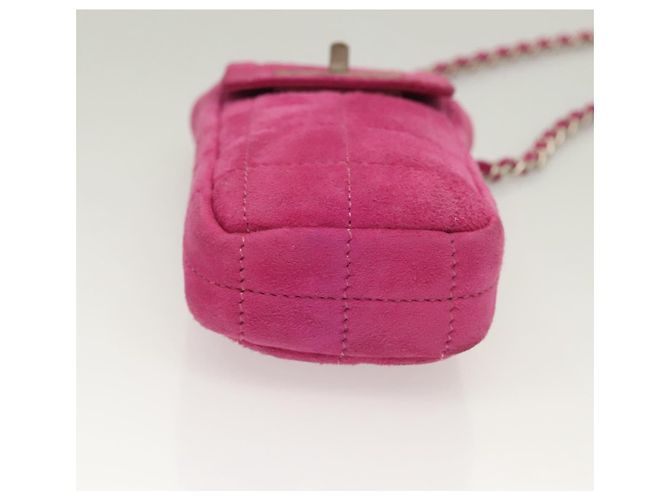 CHANEL Borsa a Spalla Choco Bar con Catena in Camoscio Rosa CC Auth 135452 - vista 5