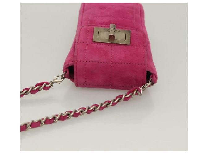 CHANEL Borsa a Spalla Choco Bar con Catena in Camoscio Rosa CC Auth 135452 - vista 6