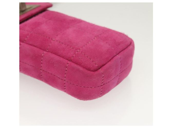 CHANEL Borsa a Spalla Choco Bar con Catena in Camoscio Rosa CC Auth 135452 - vista 8