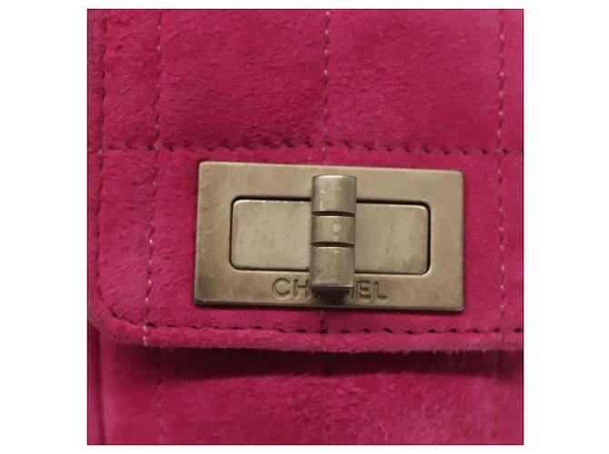 CHANEL Borsa a Spalla Choco Bar con Catena in Camoscio Rosa CC Auth 135452 - vista 9