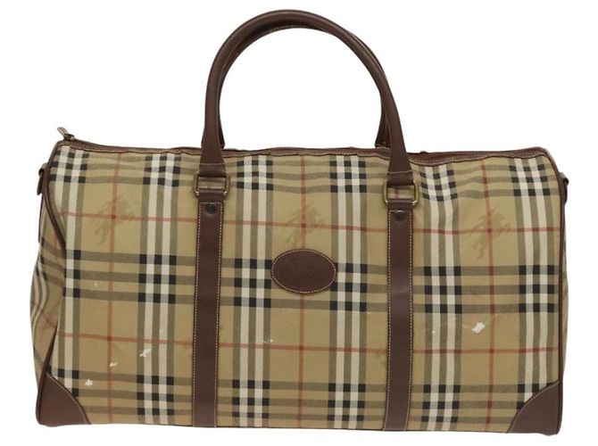 Autre Marque Borsa Boston Burberrys Nova Check in pelle PVC 2 vie beige oro Auth 131032 D'oro - vista 13