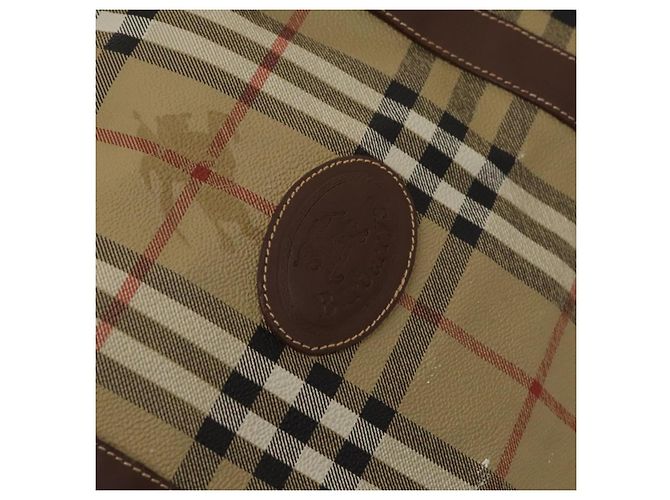 Autre Marque Borsa Boston Burberrys Nova Check in pelle PVC 2 vie beige oro Auth 131032 D'oro - vista 17