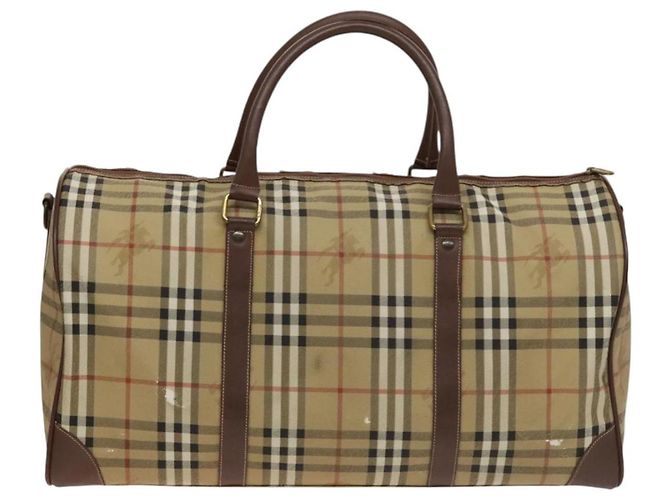 Autre Marque Borsa Boston Burberrys Nova Check in pelle PVC 2 vie beige oro Auth 131032 D'oro - vista 2