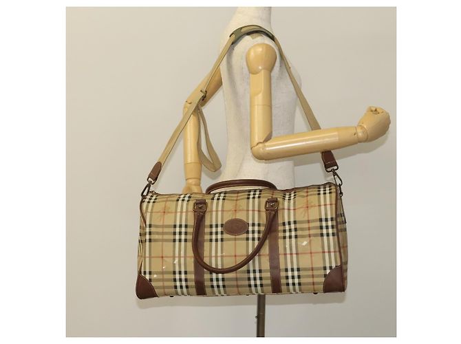 Autre Marque Borsa Boston Burberrys Nova Check in pelle PVC 2 vie beige oro Auth 131032 D'oro - vista 23