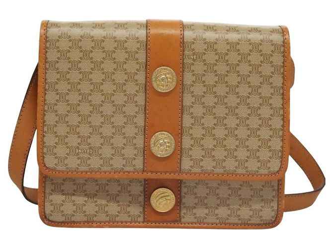 Céline Borsa a Spalla in Tela Macadam CELINE PVC Beige Oro Auth 133028 D'oro - vista 13