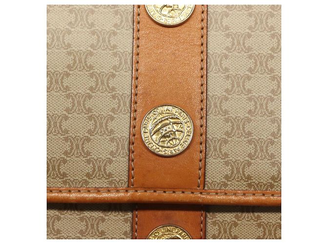Céline Borsa a Spalla in Tela Macadam CELINE PVC Beige Oro Auth 133028 D'oro - vista 17