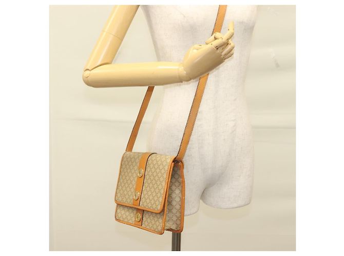 Céline Borsa a Spalla in Tela Macadam CELINE PVC Beige Oro Auth 133028 D'oro - vista 22