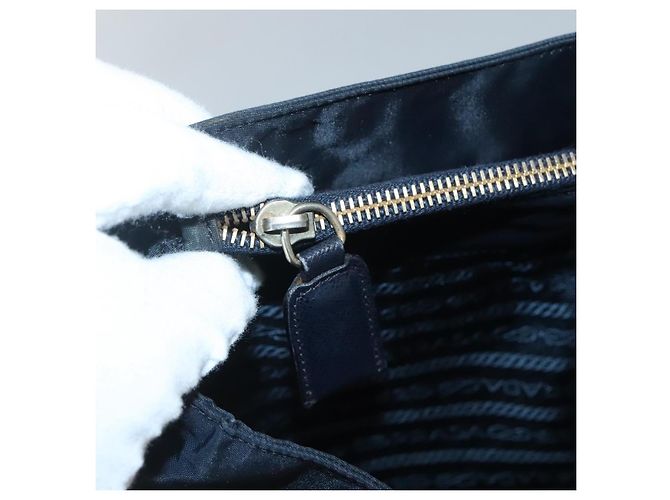 Borsa a Spalla con Catena PRADA in Nylon Blu Navy Oro Auth sw1307 D'oro - vista 10