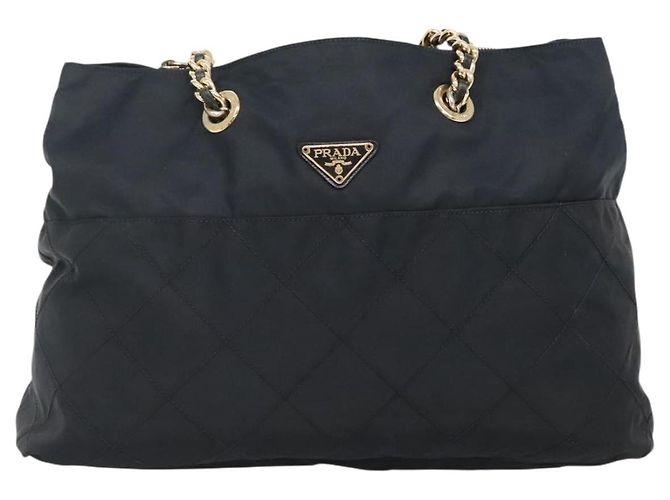 Borsa a Spalla con Catena PRADA in Nylon Blu Navy Oro Auth sw1307 D'oro - vista 13