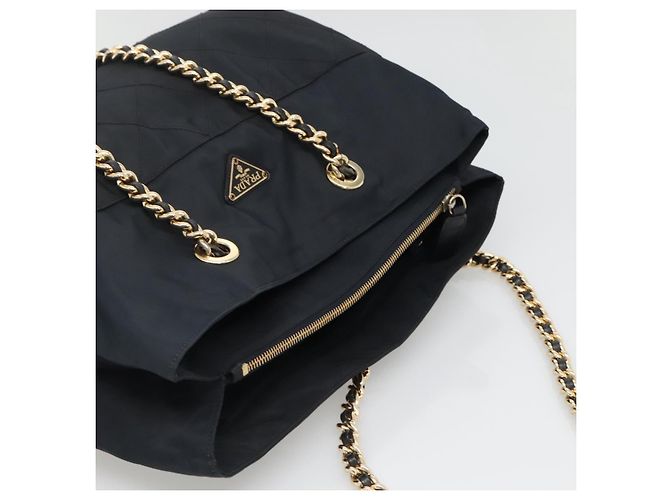 Borsa a Spalla con Catena PRADA in Nylon Blu Navy Oro Auth sw1307 D'oro - vista 6